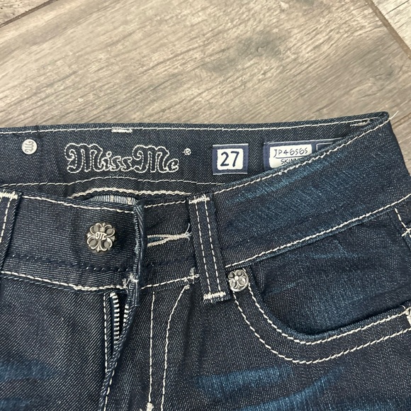 Miss Me Dark Wash Skinny Jeans ✨ White Thick Stitching Y2K Western Size 27 - Picture 5 of 11